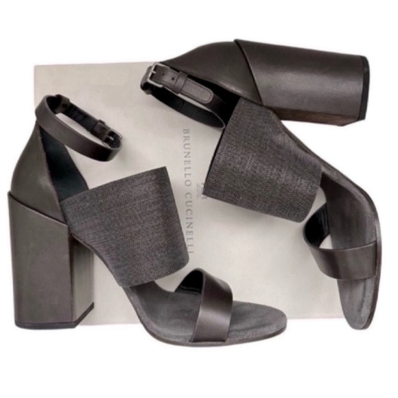 BRUNELLO CUCINELLI Monili Leather Block Heel Sandals Size 40 - Picture 4 of 9